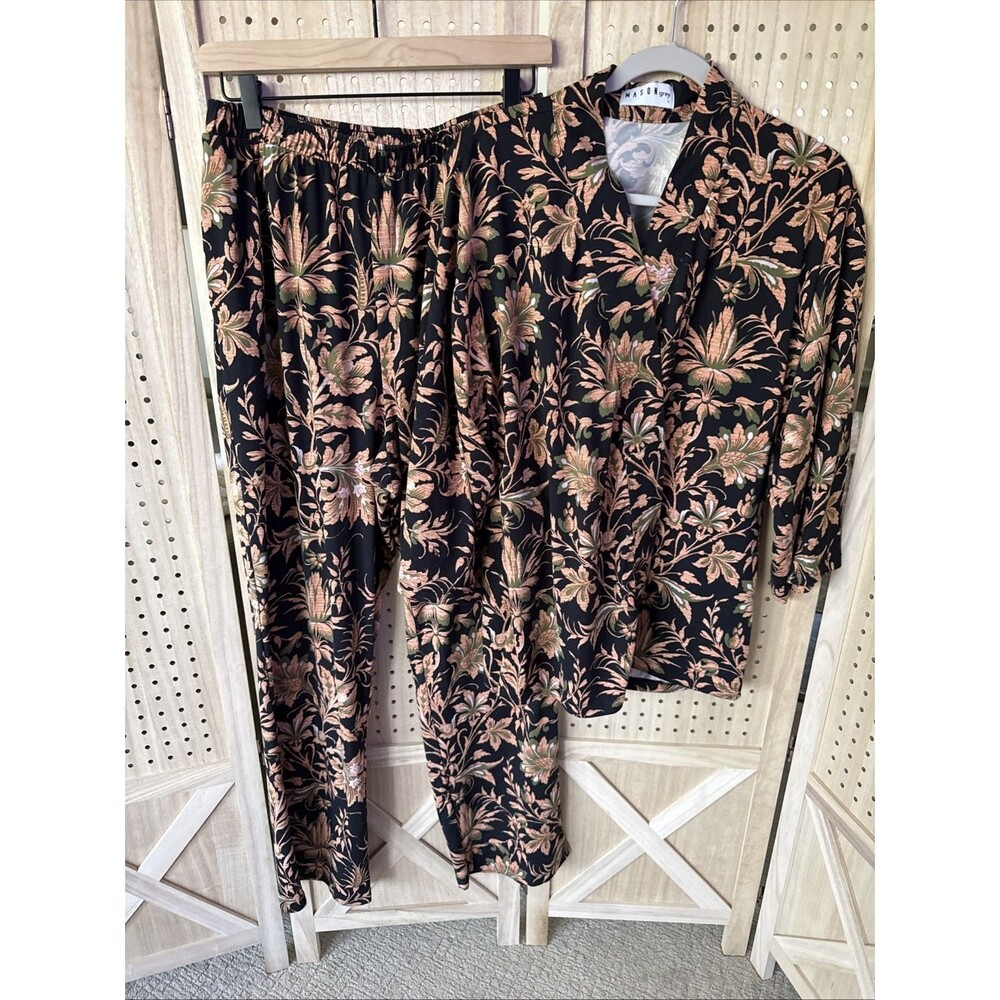Women's Mason Grey Floral Moon Pajama Set Size Large READ
